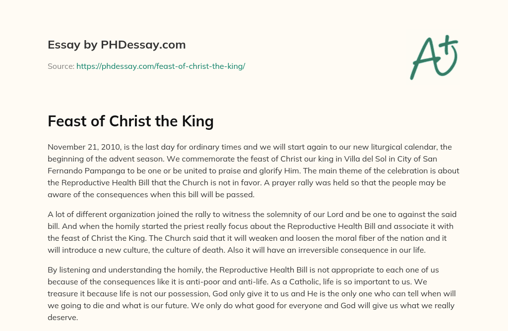 Feast of Christ the King essay