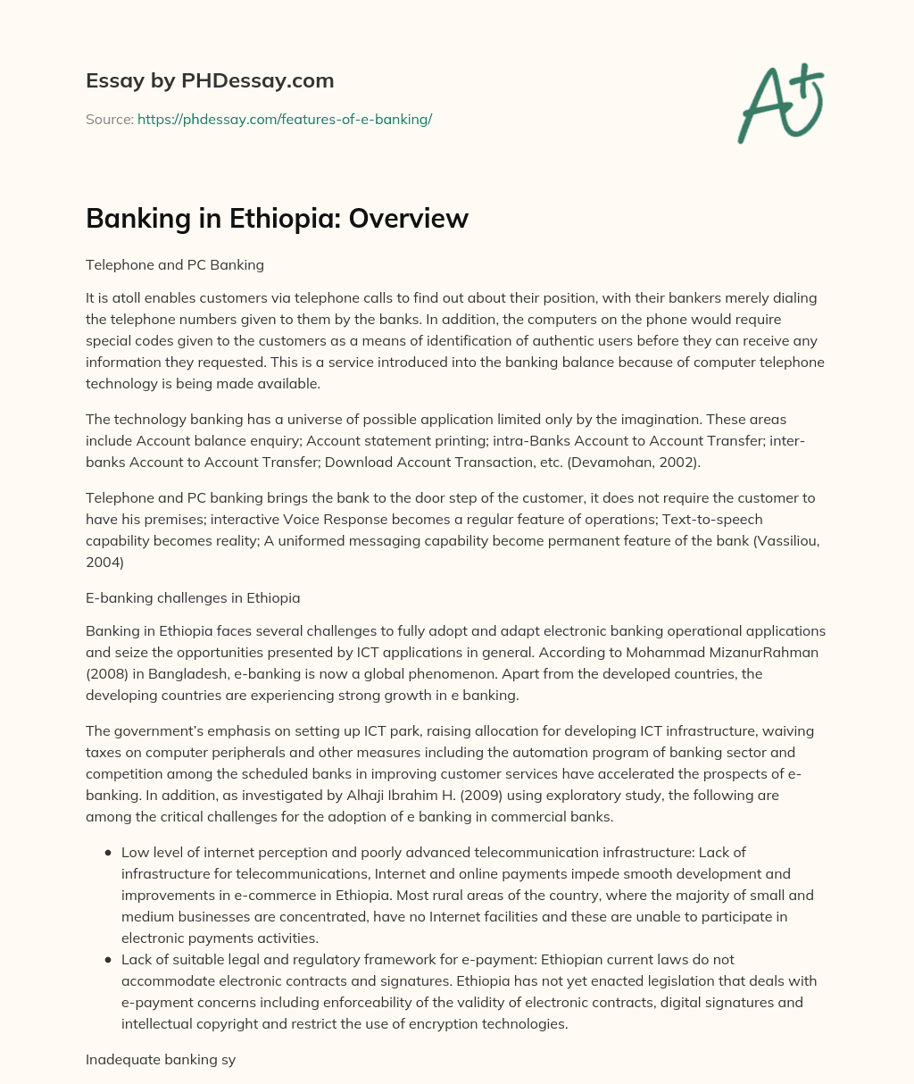 Banking in Ethiopia: Overview essay