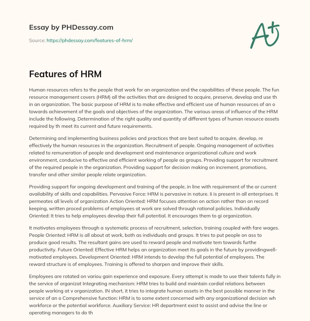 Features of HRM essay