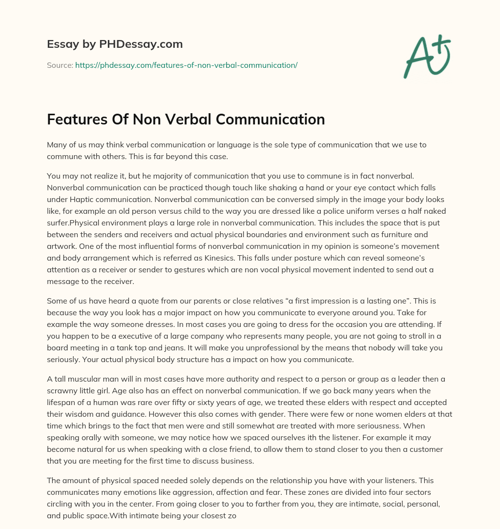 Features Of Non Verbal Communication essay