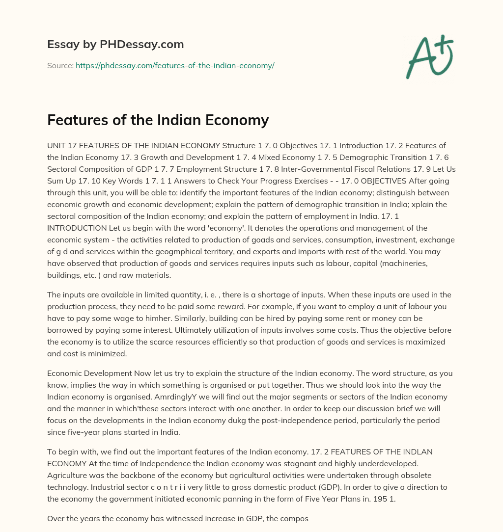 Features of the Indian Economy essay