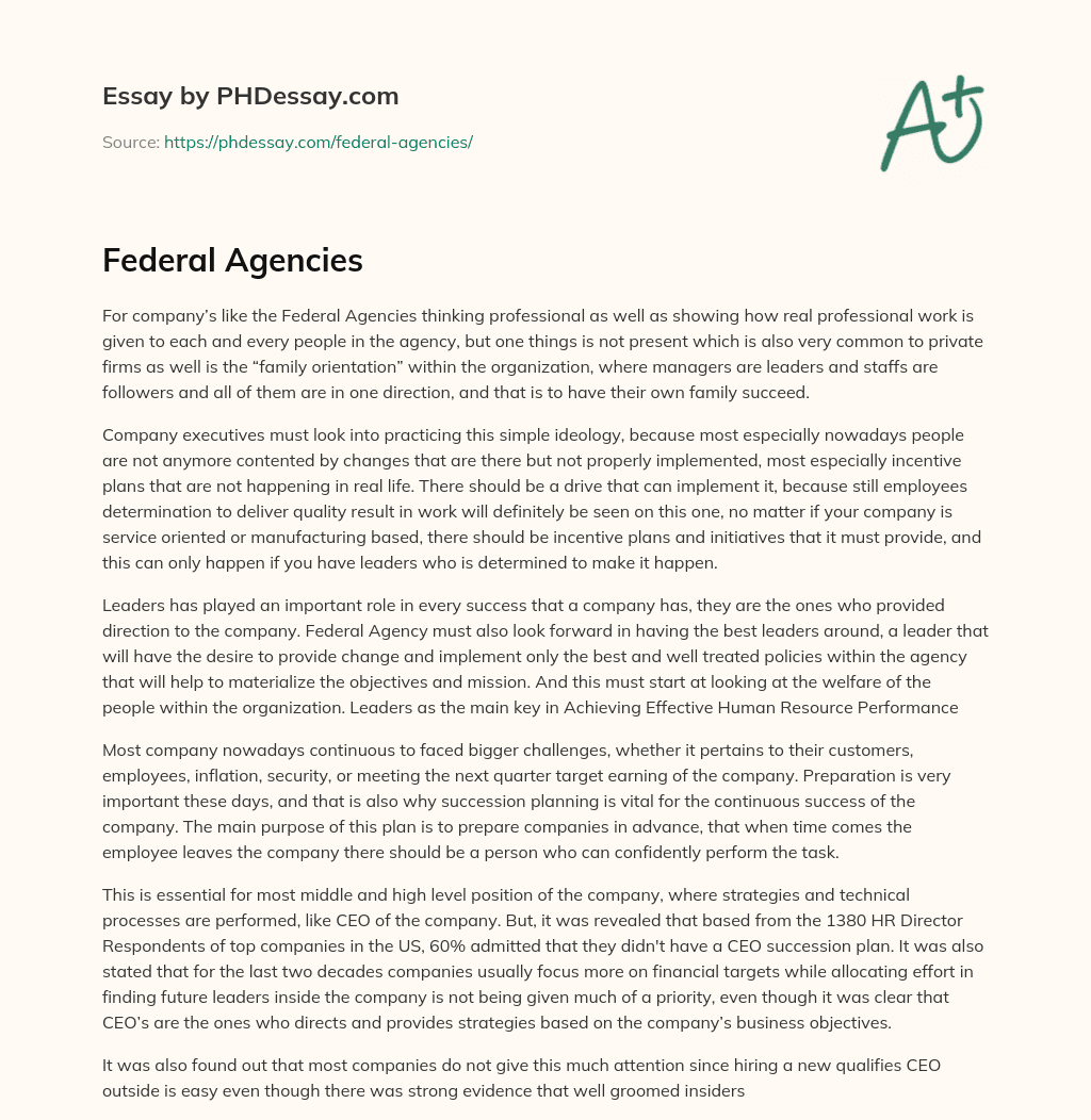 Federal Agencies essay