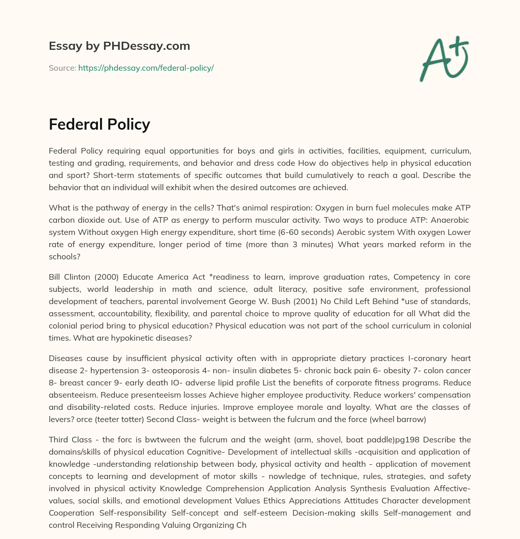 Federal Policy essay