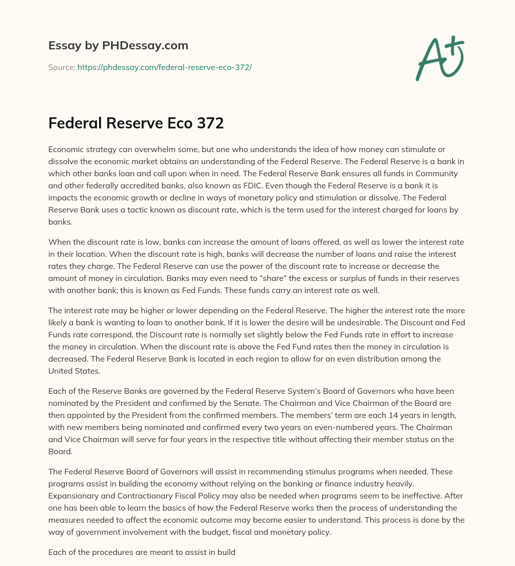 Federal Reserve Eco 372 essay