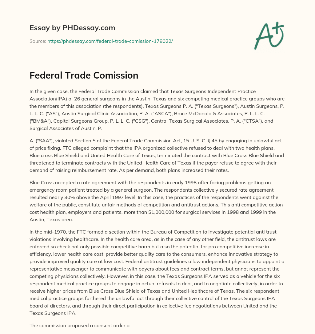 Federal Trade Comission essay
