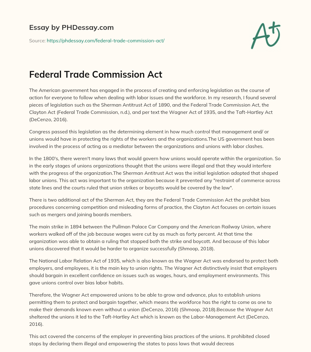 Federal Trade Commission Act essay