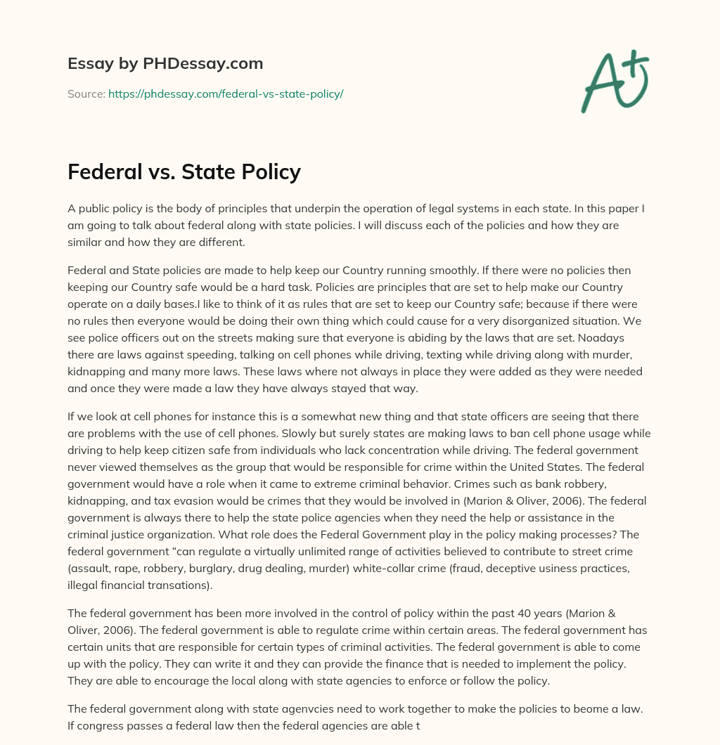 Federal vs. State Policy essay