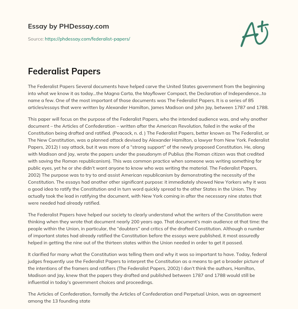 Federalist Papers essay