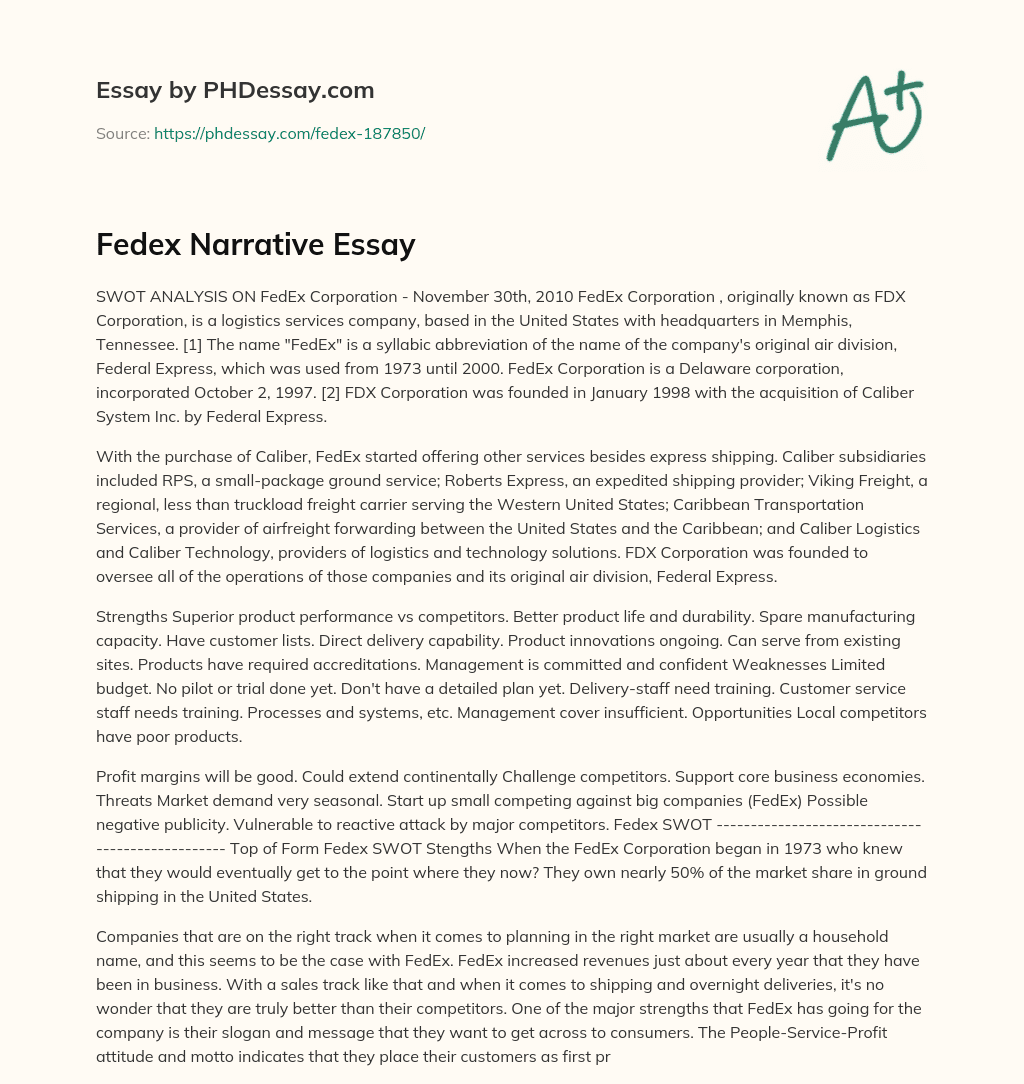 SWOT Analysis on FedEx Corporation essay