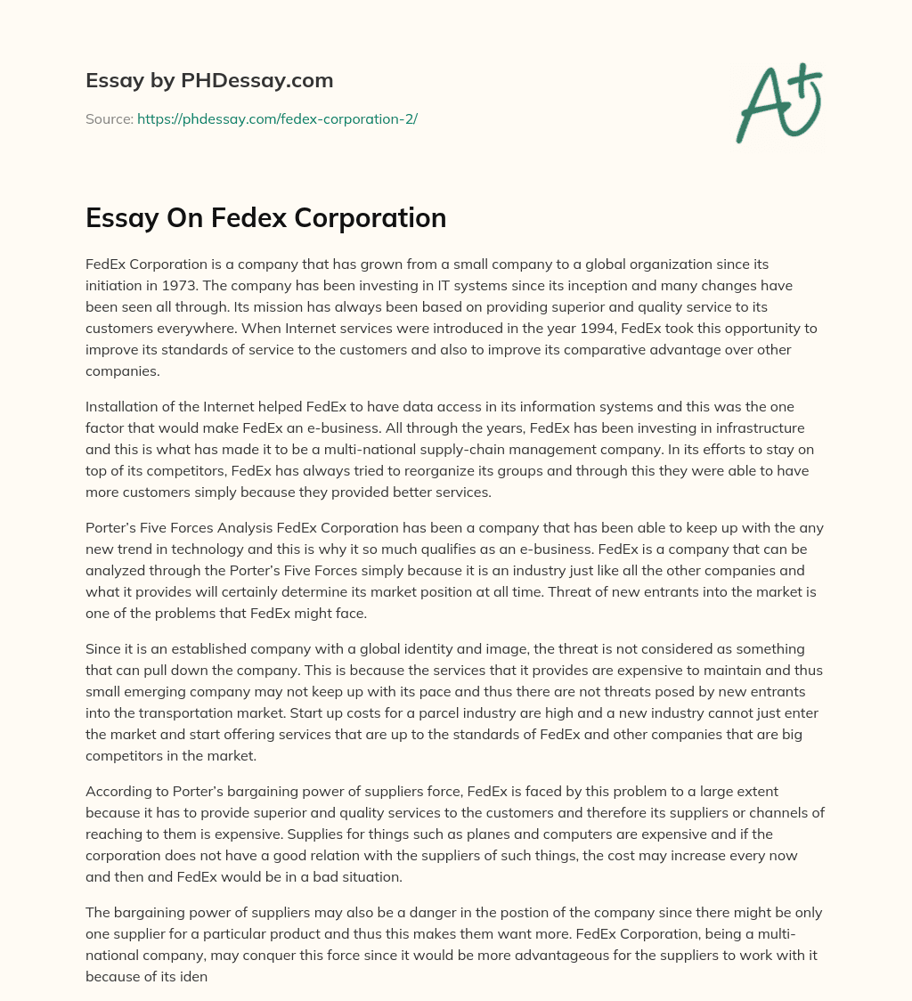 Essay On Fedex Corporation essay