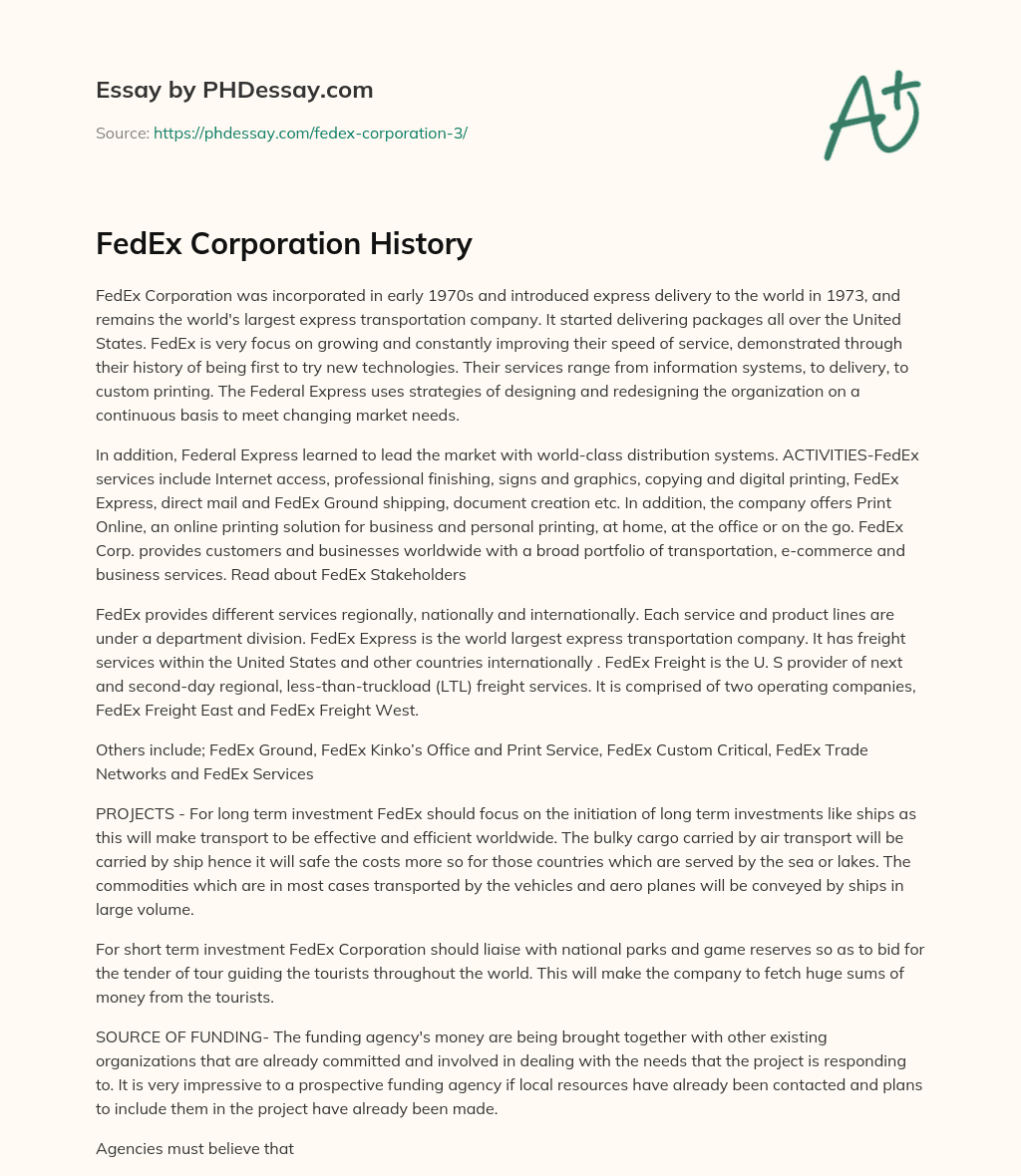FedEx Corporation History essay