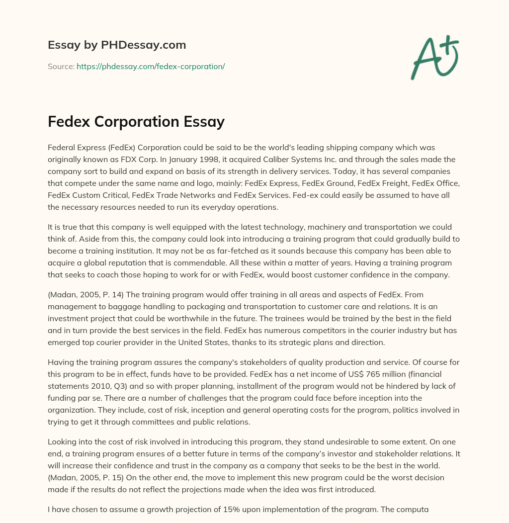 Fedex Corporation Essay essay