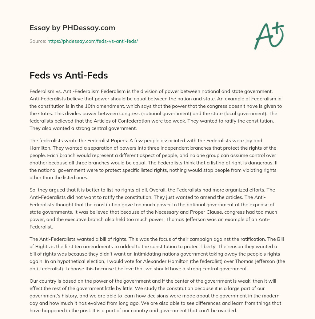 Feds vs Anti-Feds essay
