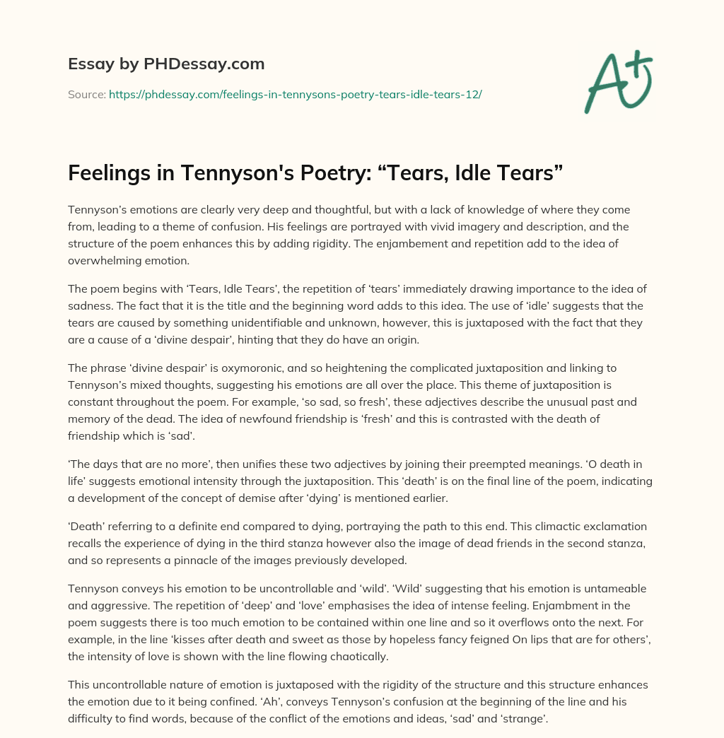 Feelings in Tennyson’s Poetry: “Tears, Idle Tears” essay