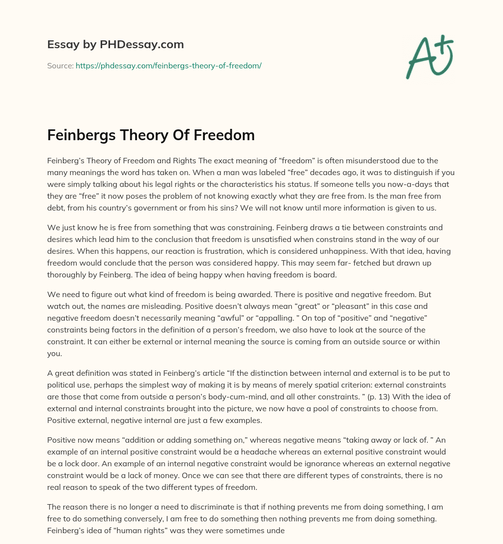 Feinbergs Theory Of Freedom essay