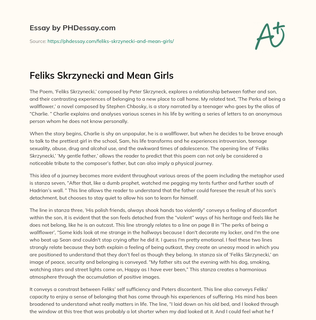 Feliks Skrzynecki and Mean Girls essay