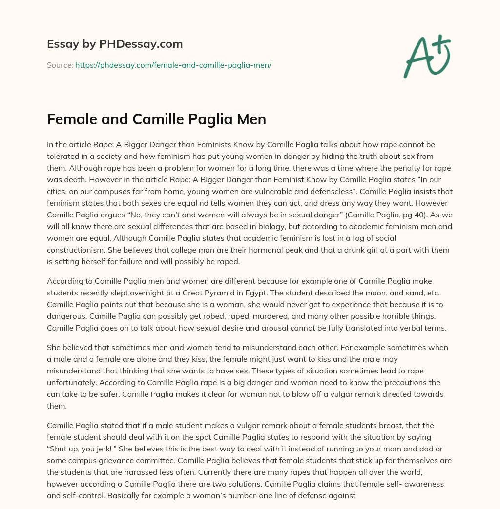 Female and Camille Paglia Men essay