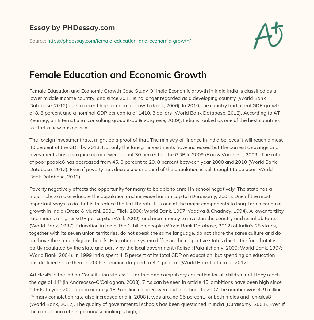 Female Education and Economic Growth essay