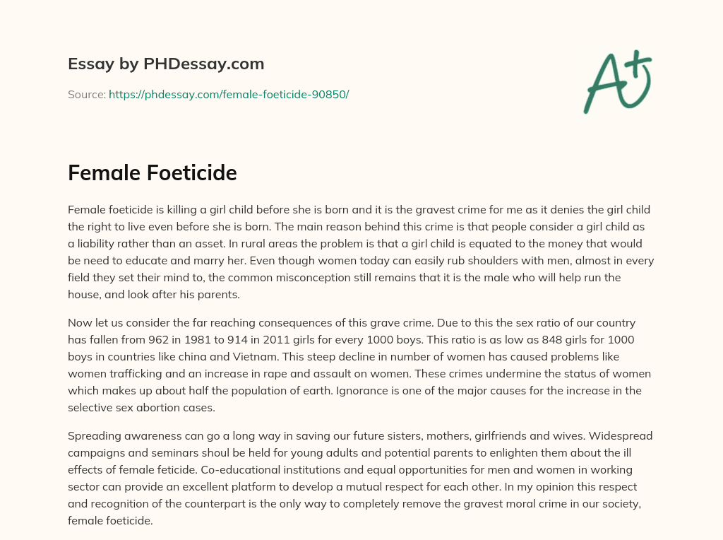 Female Foeticide essay