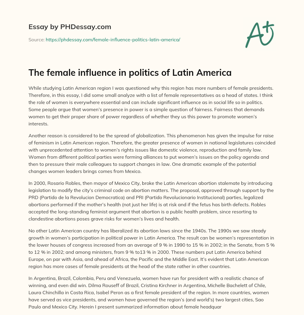 The female influence in politics of Latin America essay