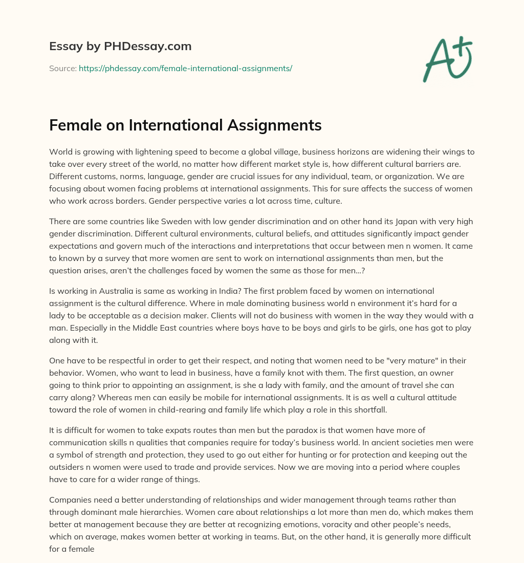 Female on International Assignments essay
