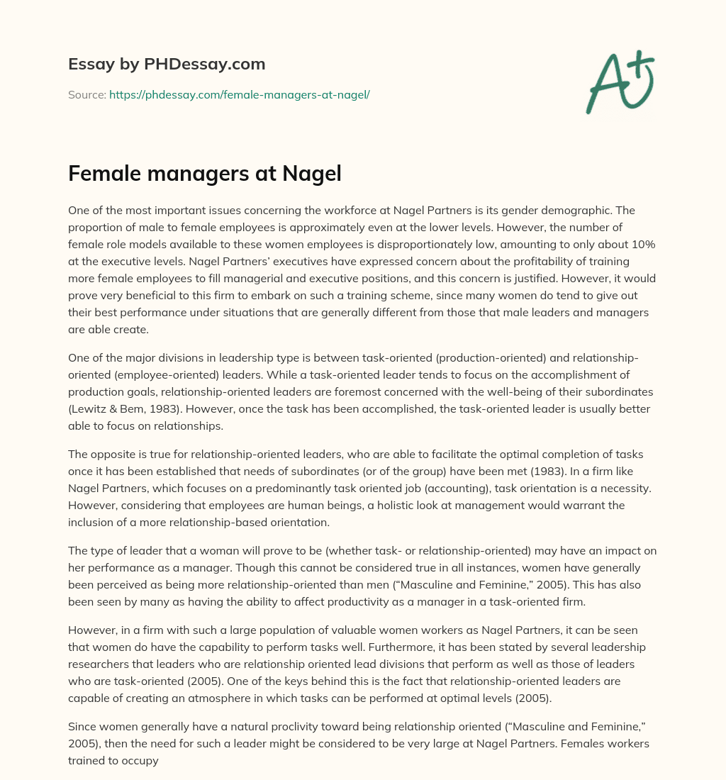 Female managers at Nagel essay