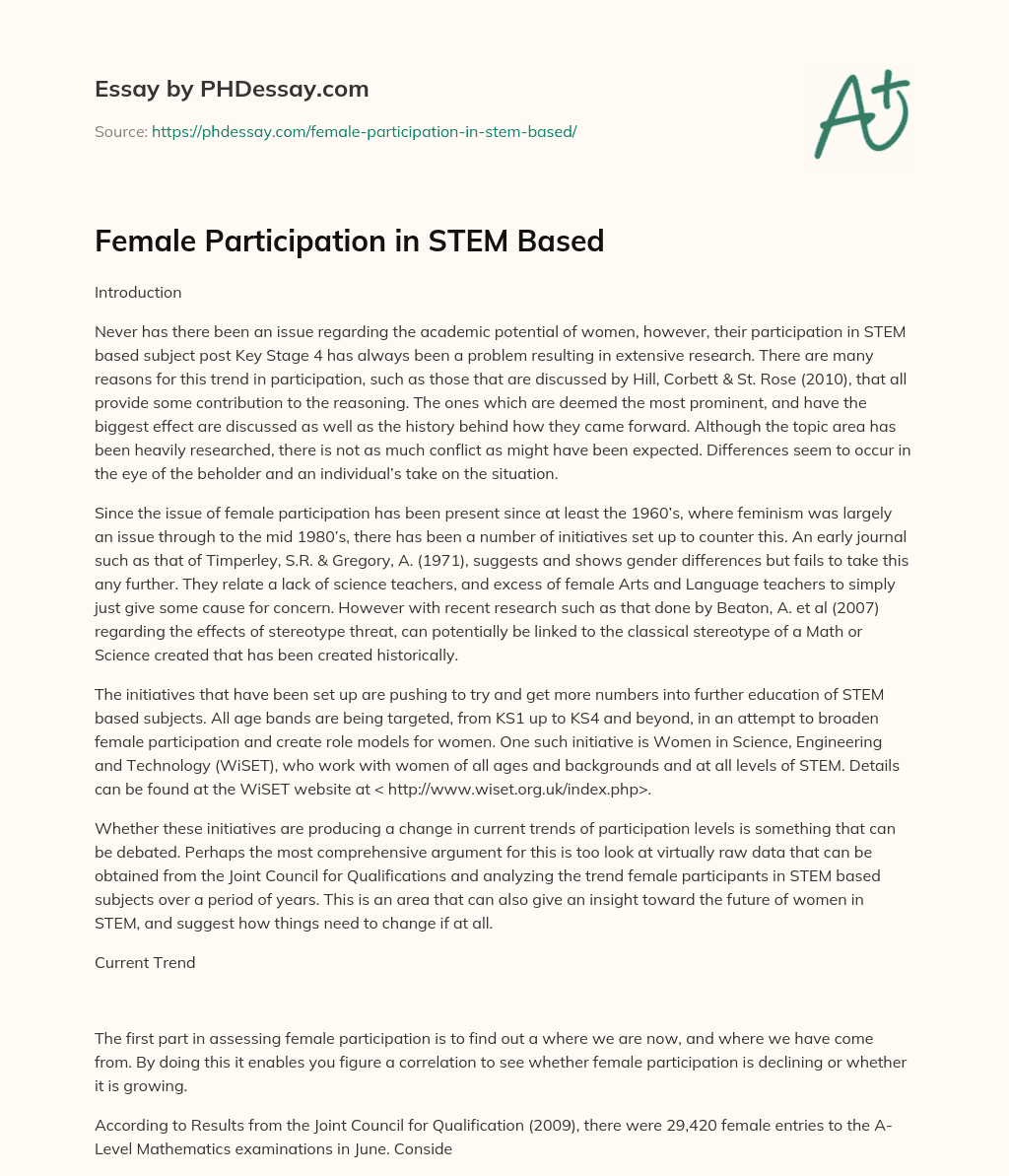 Female Participation in STEM Based essay