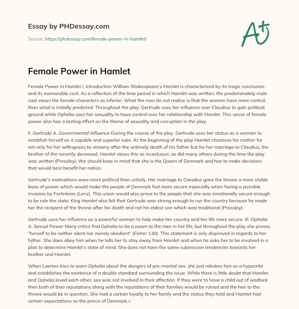 Female Power in Hamlet essay