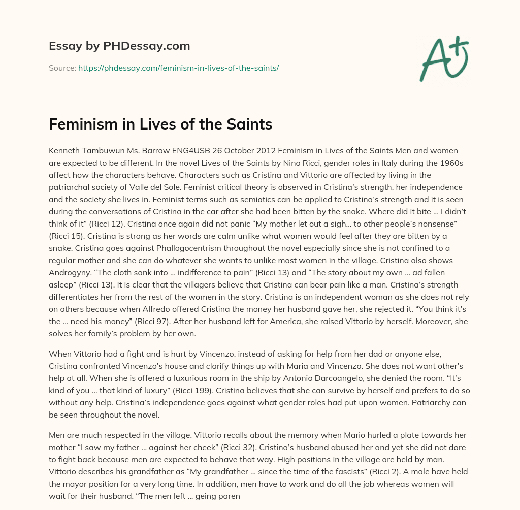 Feminism in Lives of the Saints essay