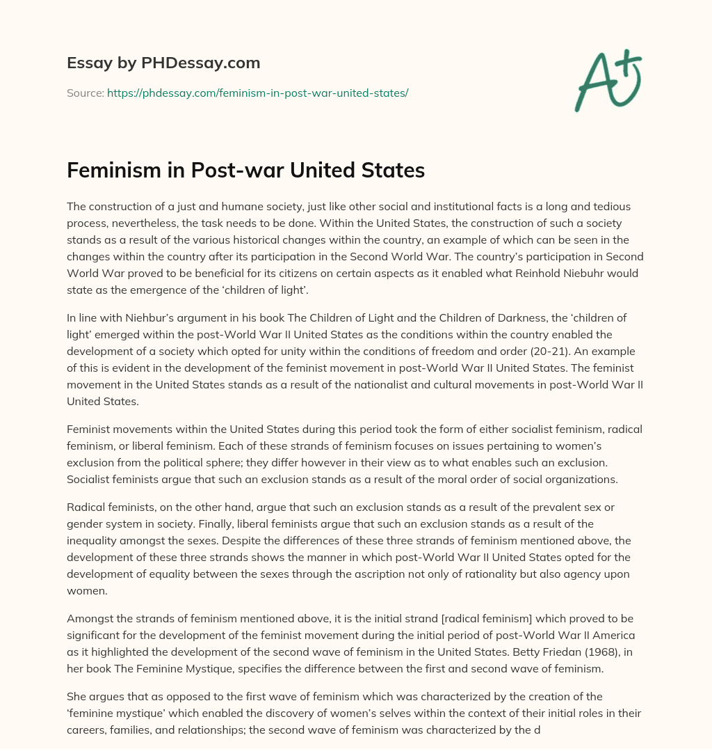 Feminism in Post-war United States essay