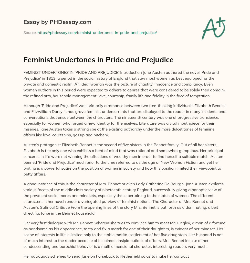 Feminist Undertones in Pride and Prejudice essay