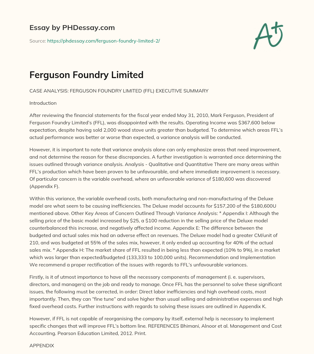 Ferguson Foundry Limited essay