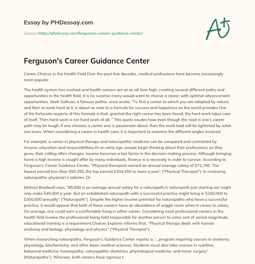 Ferguson’s Career Guidance Center essay