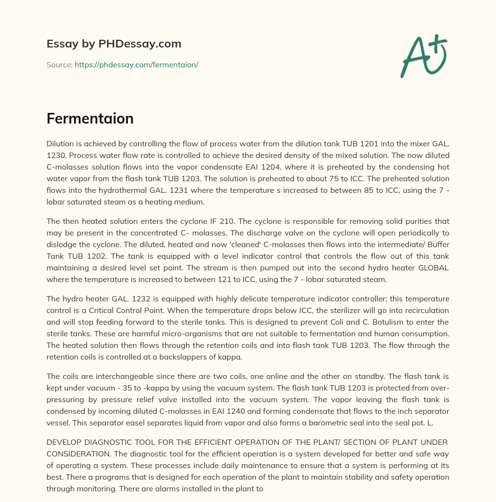 Controlling Dilution and Heating of C-Molasses Solution for Purification essay