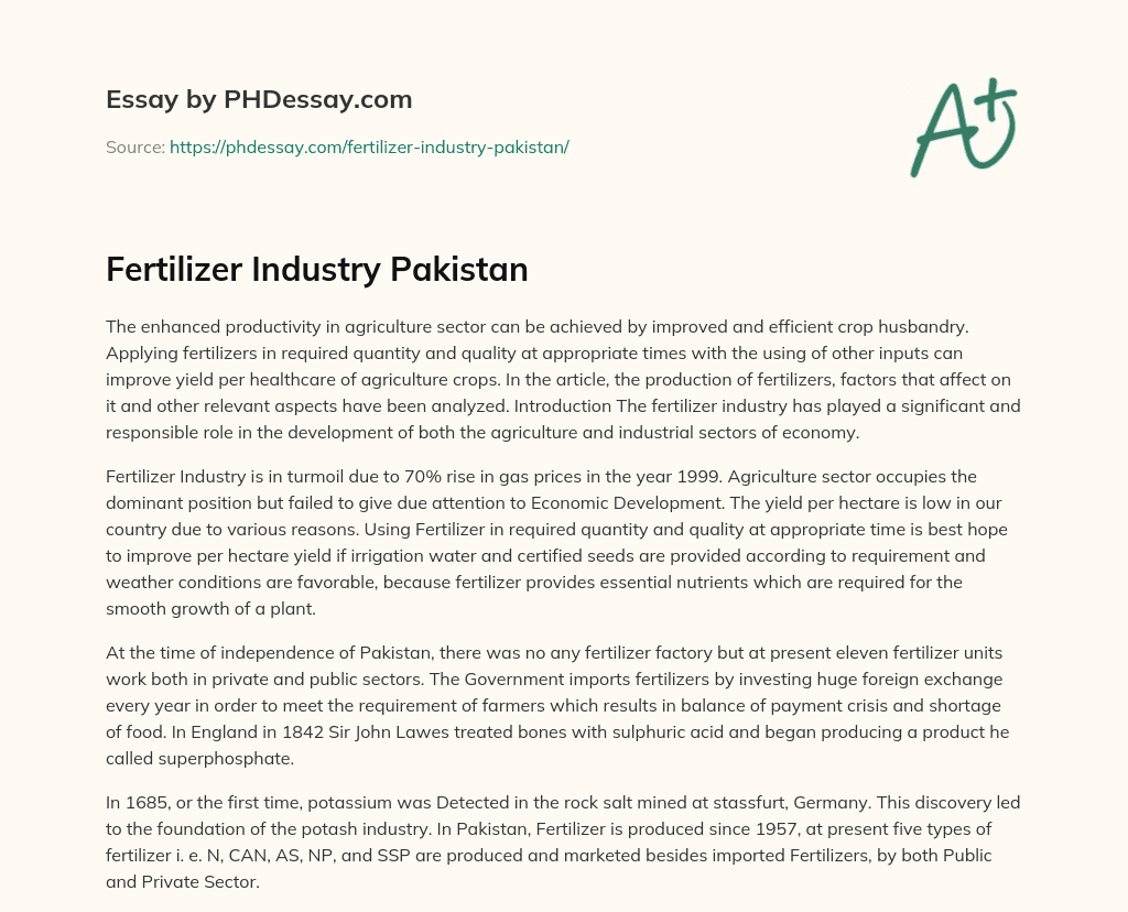 Fertilizer Industry Pakistan essay