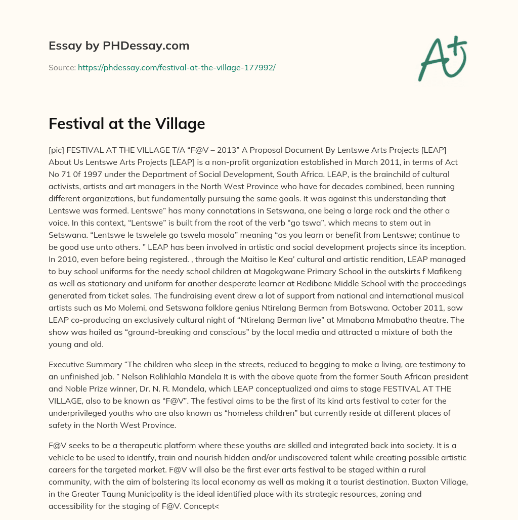 Festival at the Village essay