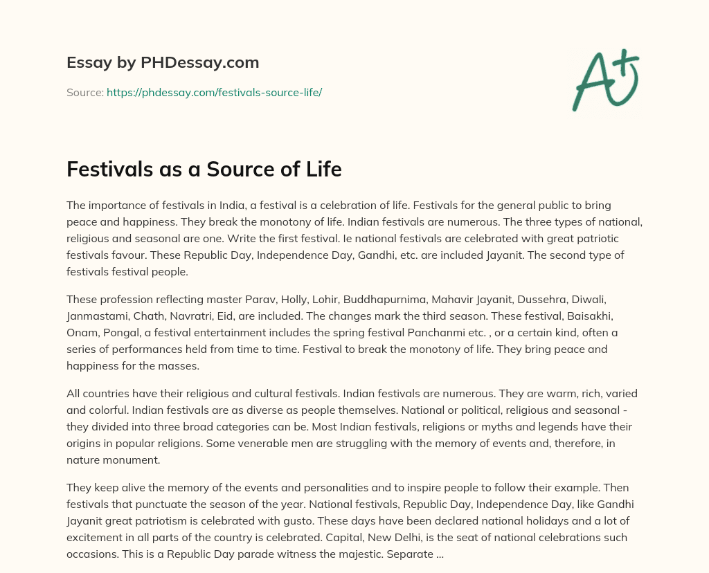 Festivals as a Source of Life essay