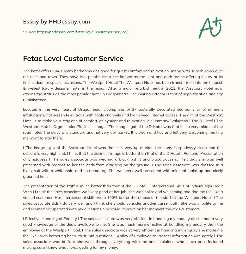Fetac Level Customer Service essay