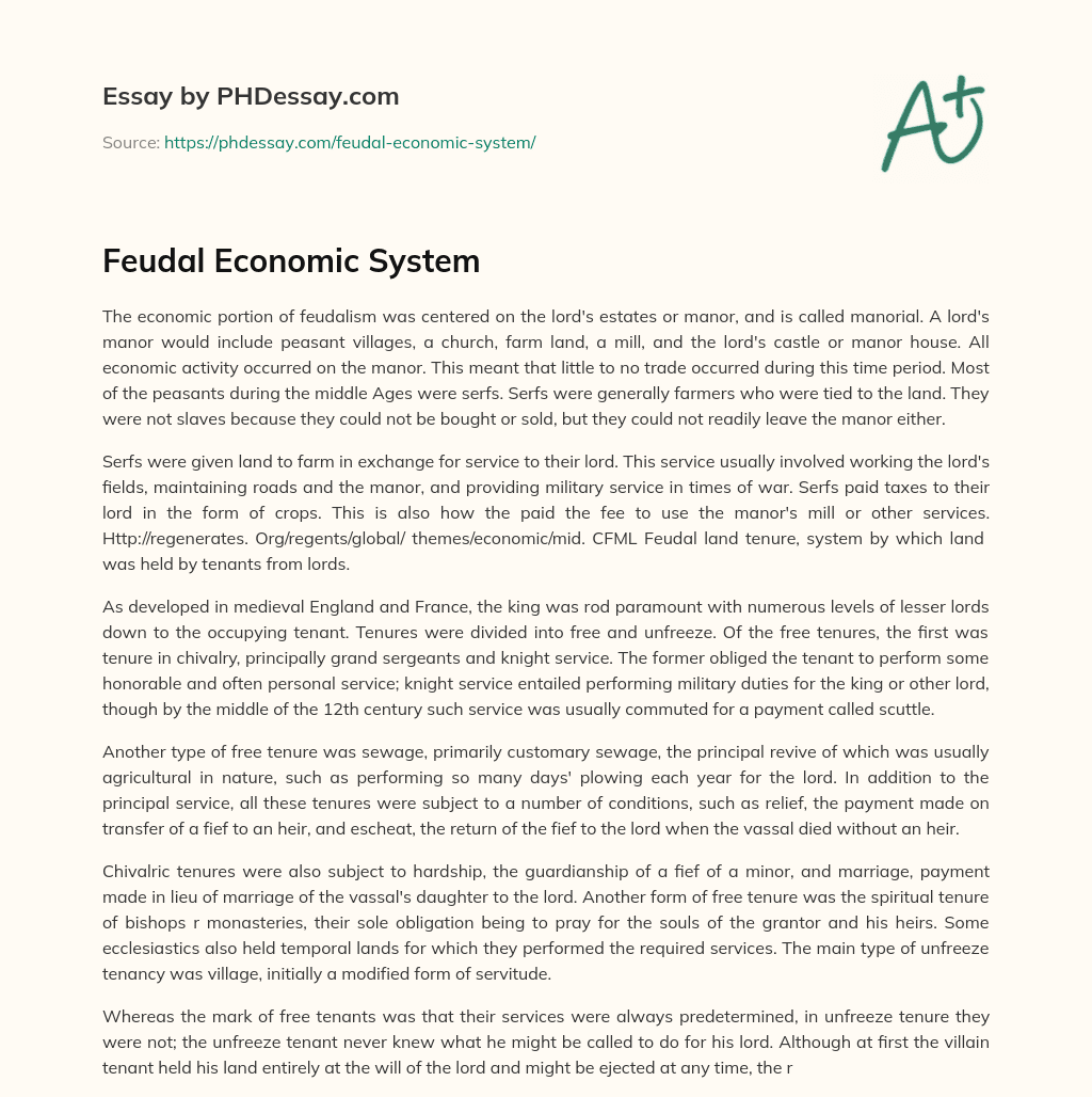 Feudal Economic System essay