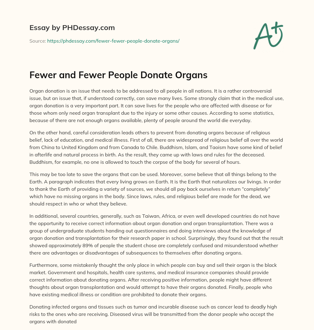 Fewer and Fewer People Donate Organs essay