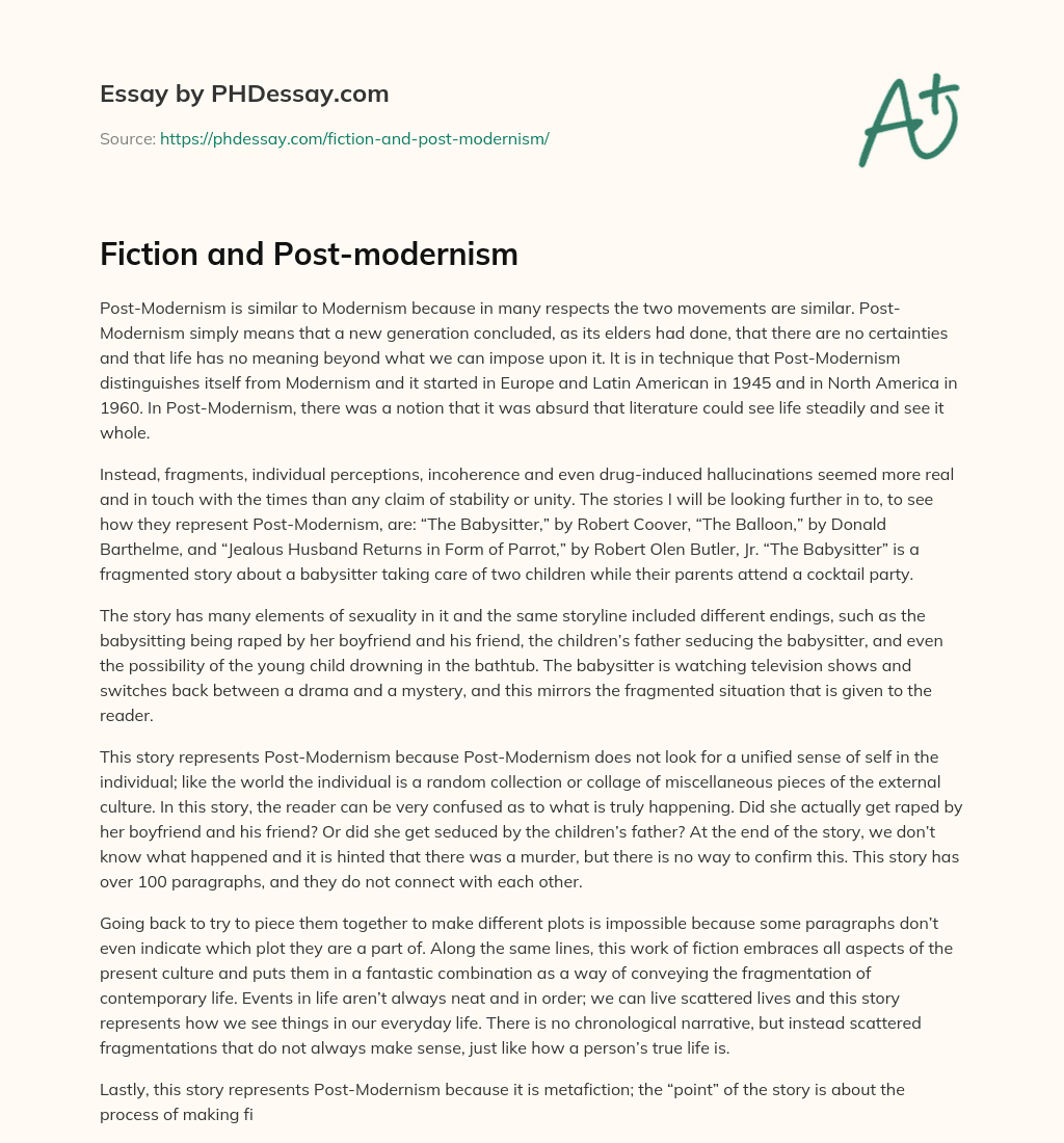 Fiction and Post-modernism essay