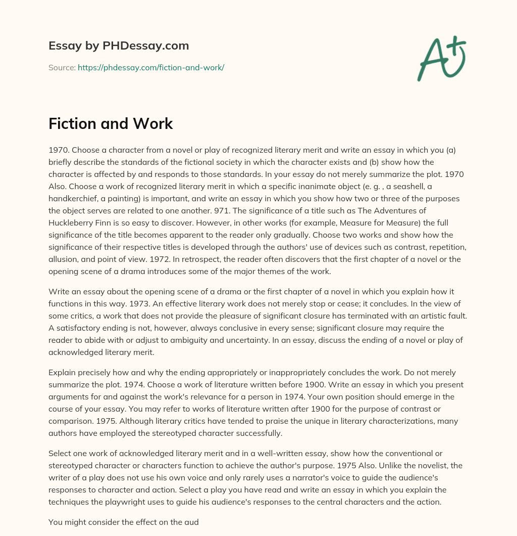 Fiction and Work essay