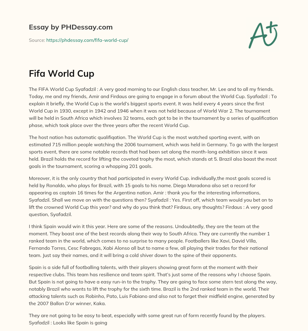 fifa world cup essay 200 words