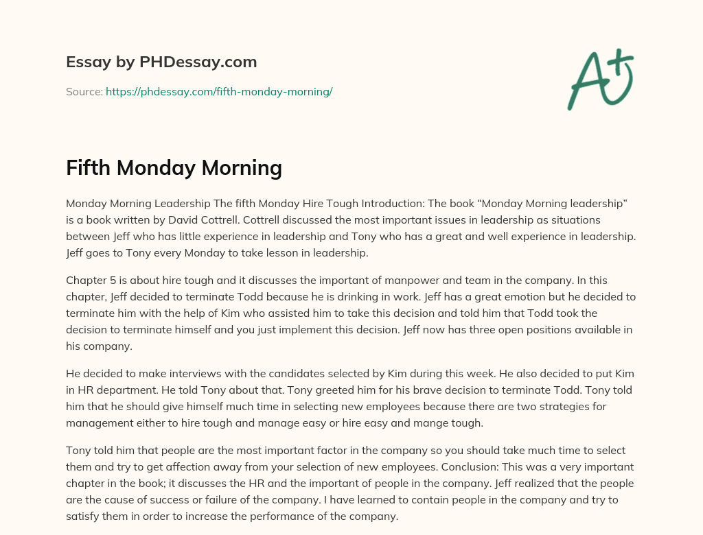 Fifth Monday Morning essay