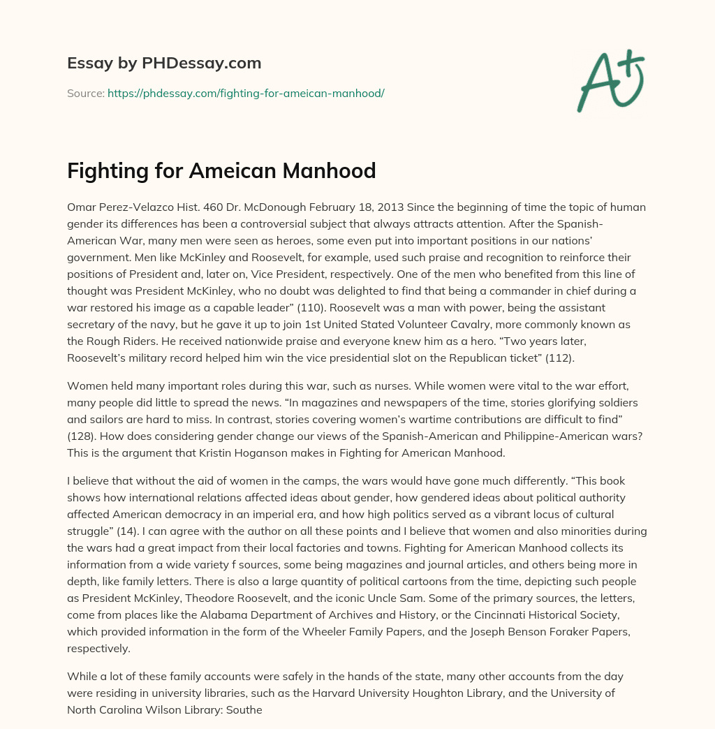 Fighting for Ameican Manhood essay