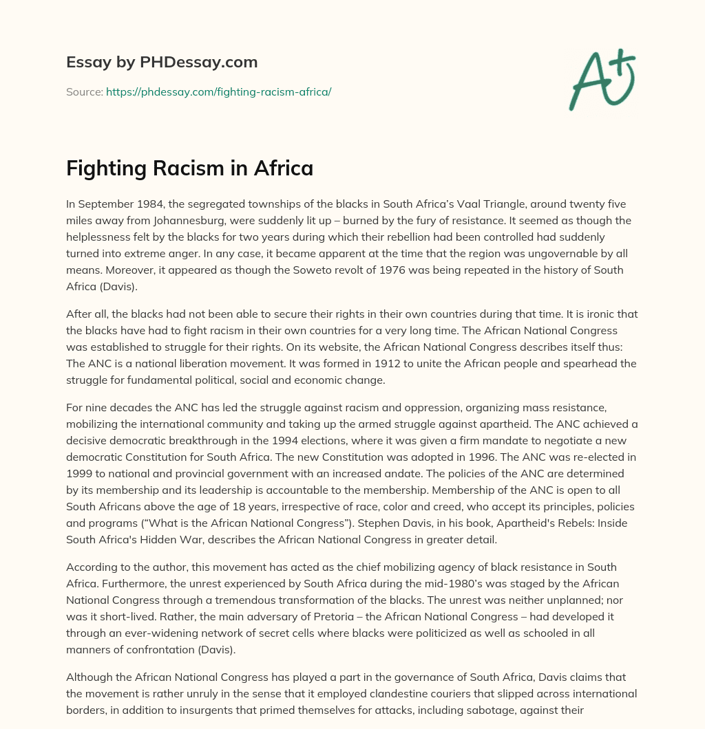 Fighting Racism in Africa essay
