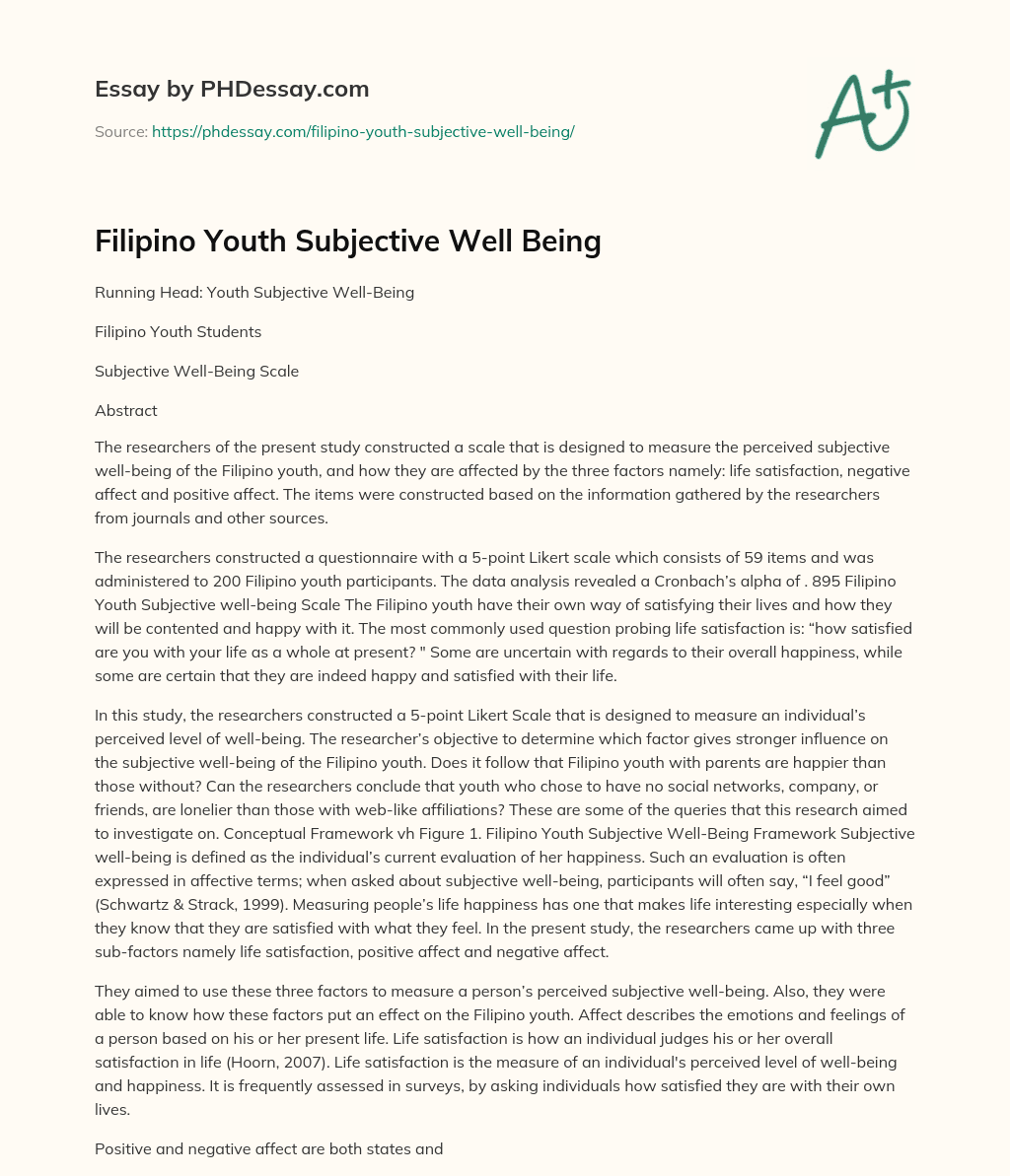Filipino Youth Subjective Well Being essay