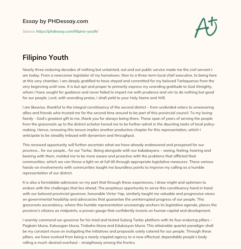 to the filipino youth reflection essay