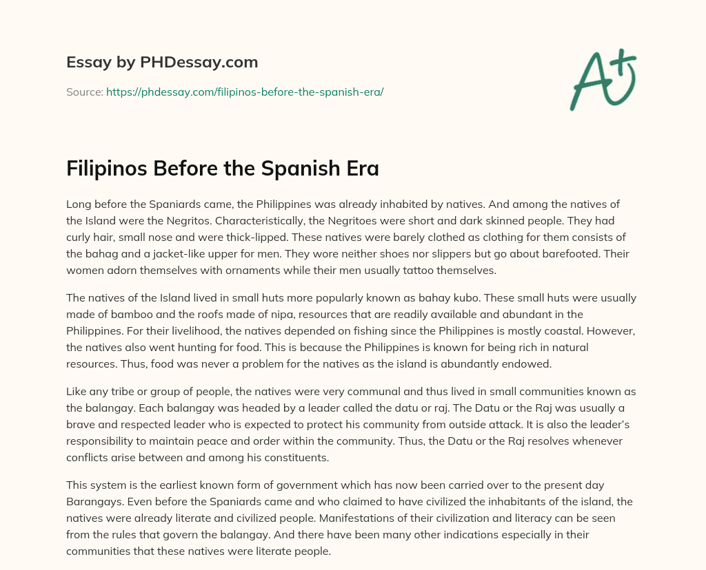 Filipinos Before the Spanish Era essay
