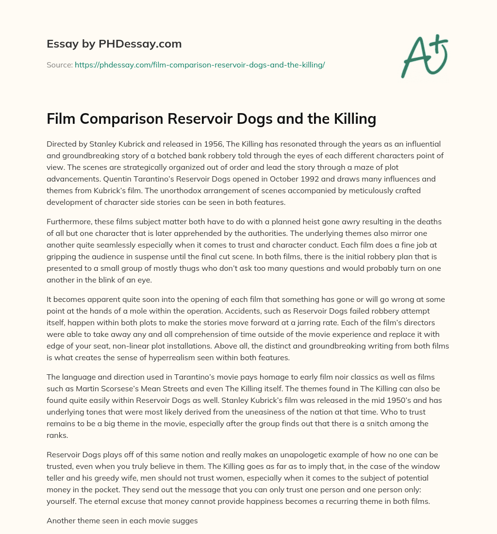 Film Comparison Reservoir Dogs and the Killing essay